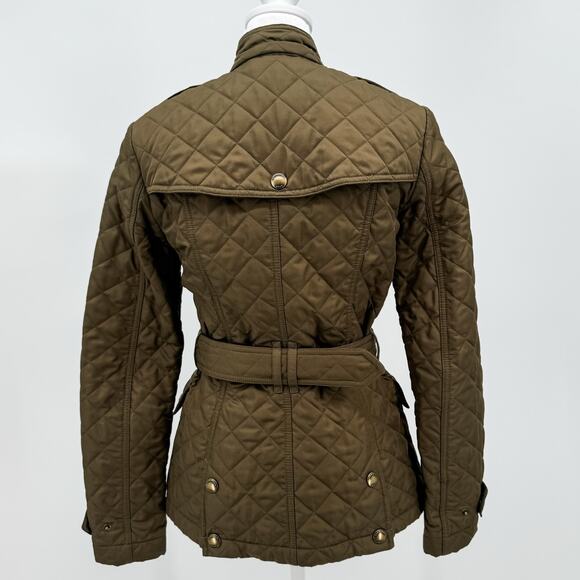 Burberry Quilted Coat Winter Down Finsbridge Plaid Jacket Check Olive Green XS - Picture 2 of 16